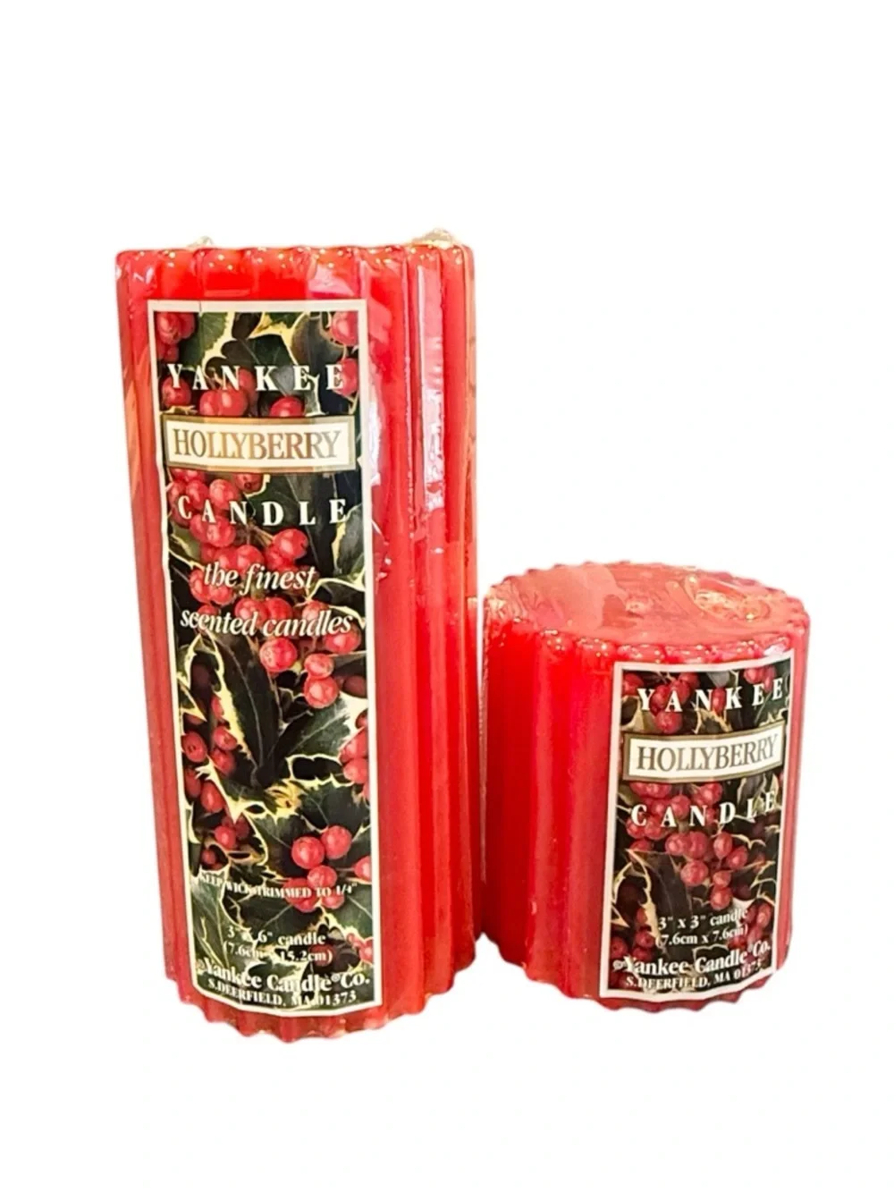 Yankee Candle Hollyberry pillar candles 6” + 3” set Christmas New sealed